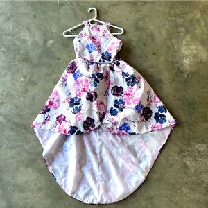 Rare Editions Big Girls Lace Back Floral Mikado Ballgown Hi Low Train | Size 16